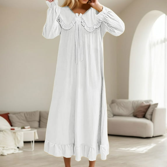 TYGHBN Long Satin Nightgowns with Long Sleeves for Women with Bow Lace Trim Wrist Neck Vintage Style for Knee Rest Home Sleepwea Womens 5x Nightgowns Extra Large Sleep Shirt Dresses 1x Oversized Tees