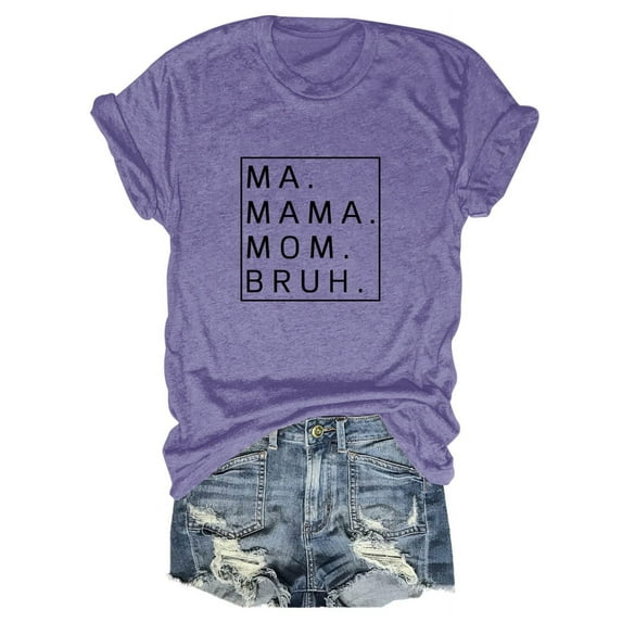 TYGHBN Loose Fit MA Mama Mom Bruh Letter Print Short Sleeve T Shirt Women's Athletic Tops Casual V Neck Women Womens Bulk Stripped Shirts for Women Loose Workout Shirts Women Tech Shirt Women S Tops