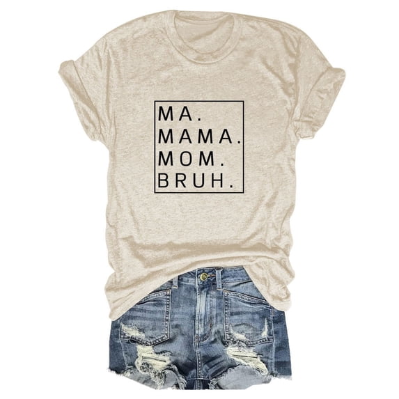 TYGHBN Loose Fit MA Mama Mom Bruh Letter Print Short Sleeve T Shirt Women's Athletic Tops Casual V Neck Women Womens Bulk Stripped Shirts for Women Loose Workout Shirts Women Tech Shirt Women S Tops