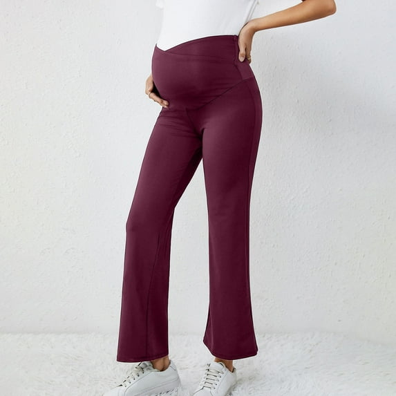 TYGHBN Maternity Flare Pants Over The Belly Work Pregnancy Pants Stretchy Wide Leg Trousers with Pockets Maternity Pants and Tops Maternity Winter Leggings Women Maternity Tights over The Belly