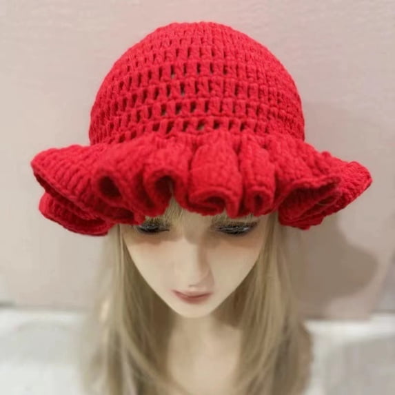 TYGHBN New Fashionable Autumn and Winter Handmade Crocheted Solid Color Women's Outdoor Fisherman Hat Ruffled Windproof Carnival Hat Hut Hat Conservative Hats for Men Running Caps for Women Fashion
