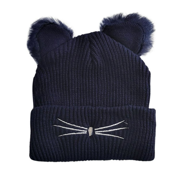 TYGHBN New Kitty Ear Knit Hat Embroidered Woolen Hat Cute Fall and Winter Warm Pullover Hat Winter Headgear Trapper Hats for Men with Ear Ear Warm Cap Scuttle Hat Trapper Hat with Goggles Winter Wear