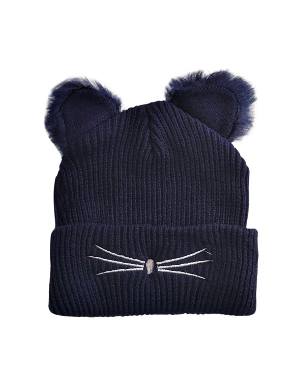 New Kitty Ear Knit Hat Embroidered Woolen Hat Cute Fall and Winter Warm Pullover Hat Winter Headgear Trapper Hats for Men with Ear Ear Warm Cap Scuttle Hat Trapper Hat with Goggles Winter Wear