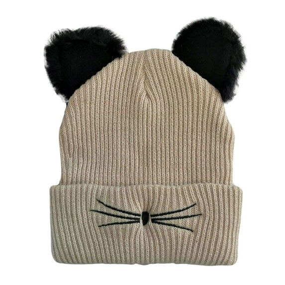 TYGHBN New Kitty Ear Knit Hat Embroidered Woolen Hat Cute Fall and Winter Warm Pullover Hat Winter Headgear Trapper Hats for Men with Ear Ear Warm Cap Scuttle Hat Trapper Hat with Goggles Winter Wear