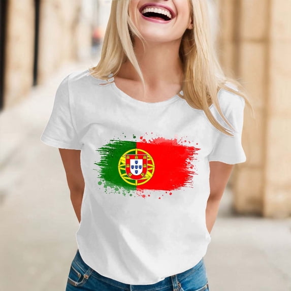 TYGHBN "Portugal Women's Fan T Shirt Colorful Flag Art Print Casual Short Sleeve Top for Ladies" Women Running T Shirt Neck Top for Women Women T Shirts Casual Woman Tee Shirt Medium T Shirt Womens