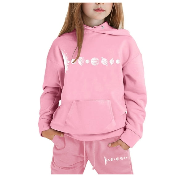 TYGHBN Reindeer Girls' Hoodie Set Children's Two Piece Set Medium and Small Children's Solid Color Long Sleeved Hoodie and Sweatpants Long Sleeves Teen Girls Grandma Baby Girl Clothes Girls Clothes