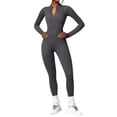 thumbnail image 1 of TYGHBN Seamless Long Sleeve Zip Yoga Jumpsuit for Women High Waist Body Shaping Activewear Comfortable Fitness Outfit Yoga Wheel Cork Set Workout Tracksuit for Women Pocket Yoga Pants for Women Set, 1 of 3