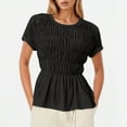 thumbnail image 1 of TYGHBN Solid Color Minimalist Fashion Pleated Round Neck Top for Women T Shirts Women Dry Tech Shirts Women Tee Long Sleeve Women Athletic Women T Shirts for Women Summer Petite Turtleneck Technical, 1 of 3