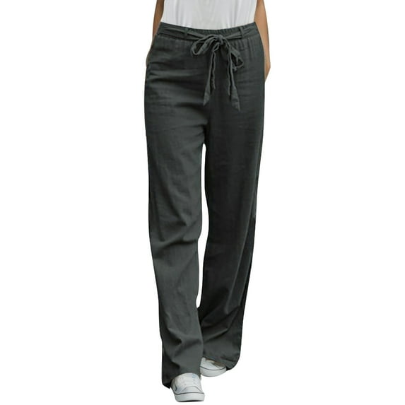 TYGHBN Solid Women Trousers Long Sashes Fashion Pants Casual Straight Pants Womens plus Size Casual Pants Fall Work Clothes for Women Pants for Women Casual Summer Elastic Waist Sweatpants Wide Leg
