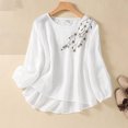 thumbnail image 1 of TYGHBN Spring/ Women's Embroidered Round Neck Long Sleeve T Shirt Vintage Bohemian Loose Fit Floral Applique Top Loose Tees for Women Shirts for Women Athletic Shirts Women Summer Women T Shirts, 1 of 8