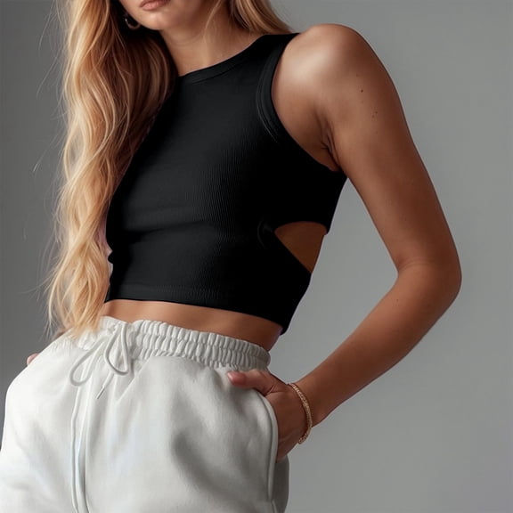 TYGHBN Stylish Women's Tanks and for Everyday and Casual Wear Sleeveless Hollow Out Design for Summer with Jeans and Sports Pants Athletic Crop V Neck Camisole Women Baseball Mom Tops for Women 25th