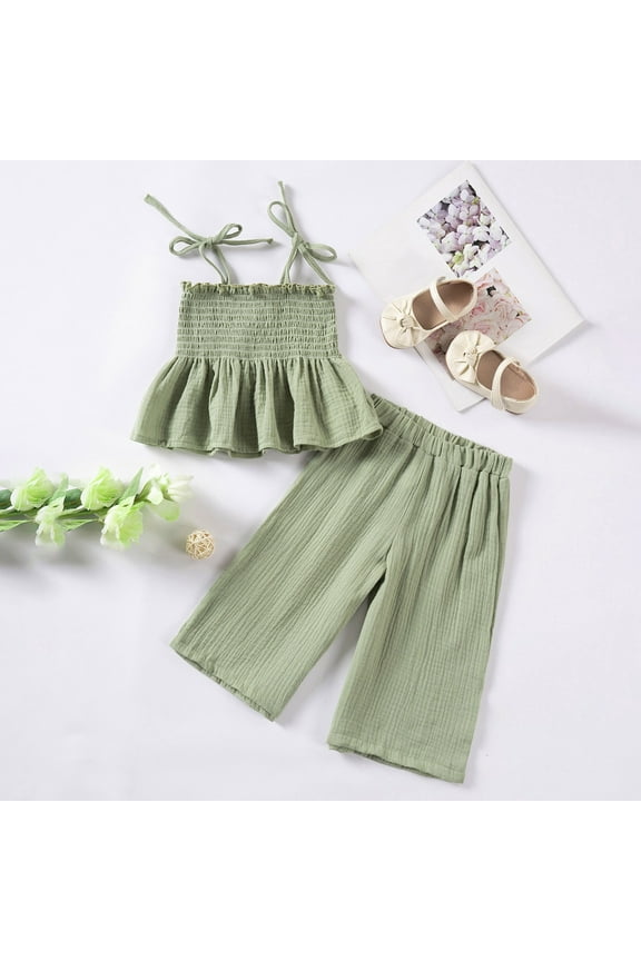 Summer Clothes Toddler Girl Camisole Outfit Baby Linen Lace Smocked Sleeveless Tank Top Pants Set 1 6Y Baby Birth Matching Baby Gear Floral Print Outfits Baby Bundle Set Sweatsuits for Teen