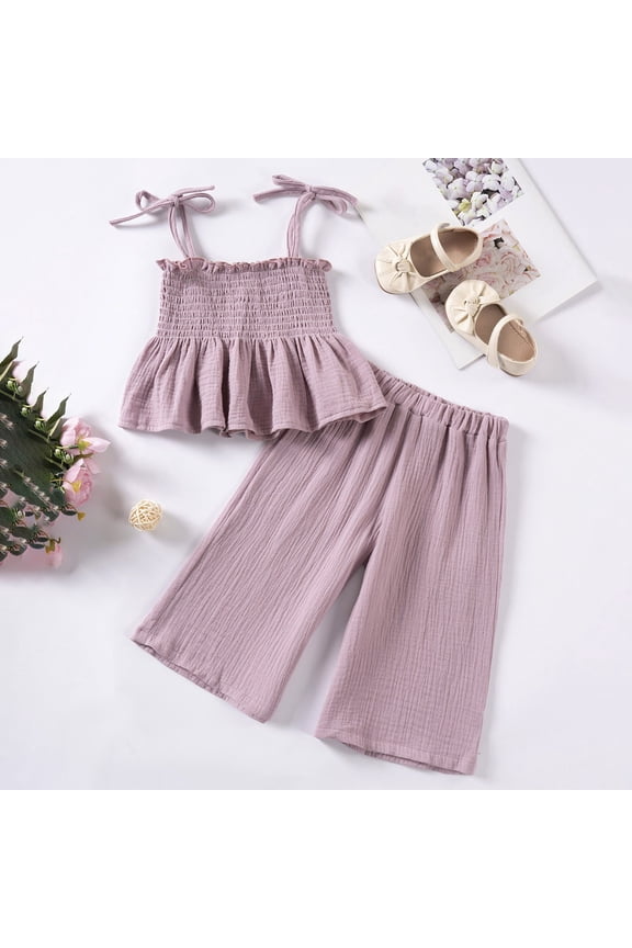 Summer Clothes Toddler Girl Camisole Outfit Baby Linen Lace Smocked Sleeveless Tank Top Pants Set 1 6Y Baby Birth Matching Baby Gear Floral Print Outfits Baby Bundle Set Sweatsuits for Teen
