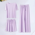 thumbnail image 1 of TYGHBN Summer New Ice Silk Pajamas Set Women's Short Sleeved Shorts Wide Leg Pants Solid Color Home Three Piece Set Can Be Worn Loosely Women Home Pajamas Set Pajama Shirt Women Satin Sleepwear, 1 of 3