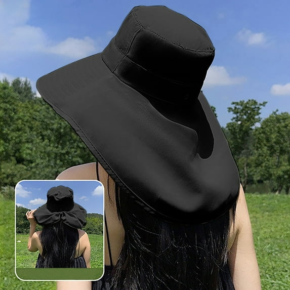 TYGHBN Summer Wide Brim Sun Hat with Cape for Women Solar Roller Hat Semi Visor Hiking Hat for Men Foldable Floppy Hat Big Summer Hats for Women Womens Beach Hat Large Head Size Large Beach Hat Hot