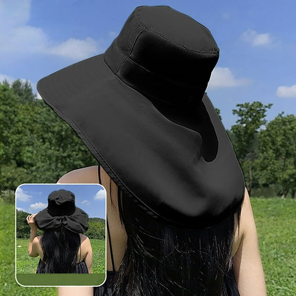 TYGHBN Summer Wide Brim Sun Hat with Cape for Women Solar Roller Hat Semi Visor Hiking Hat for Men Foldable Floppy Hat Big Summer Hats for Women Womens Beach Hat Large Head Size Large Beach Hat Hot