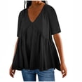 thumbnail image 1 of TYGHBN Summer Women Short Sleeve Deep V Neck Pleated Casual T Shirt Top Dress Loose Mini Dress Tops for Leggings Short Sleeve Tan Raglan Shirt Women Exercise Shirt Women Loose Tech Apparel Womens, 1 of 5