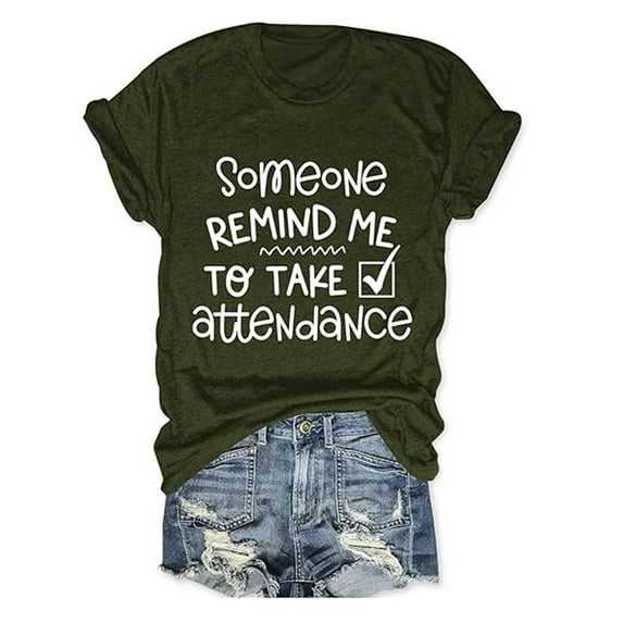 TYGHBN Teacher Womens Shirts Someone Remind Me To Take Attendance Funny Letter Print Crew Neck School Life T Shirt Tops Striped Tee Women Womens Active Tops Loose Fit Long Sleeve Layering Tops for