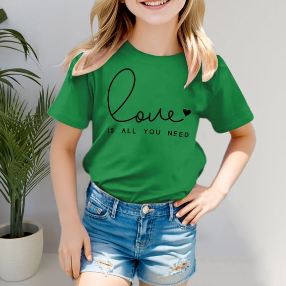 TYGHBN Toddler Boys Girls Valentine's Day Short Sleeve Letter Prints T Shirt Tops Clothes Toddler Shirts Girls Ruffle Top Baby T Shirt Girl Clothes Size 24 Months Solid Color Long Sleeve Shirts for