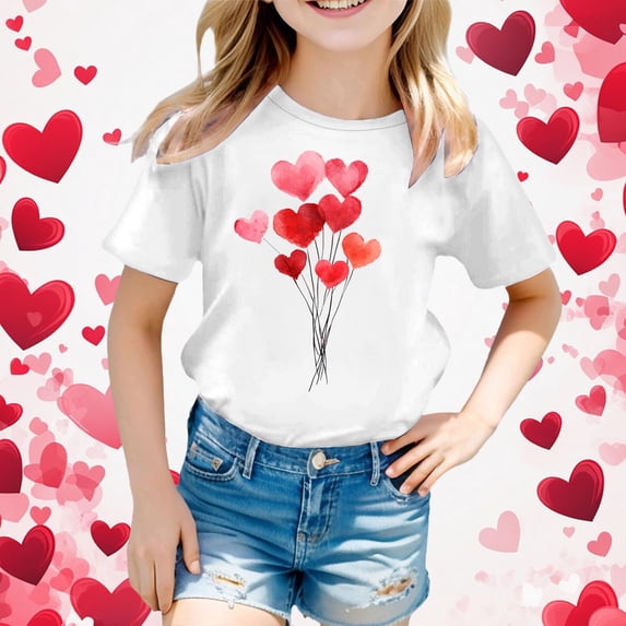 TYGHBN Valentine's Day Children's Short Sleeve Top Printed T Shirt Casual Shirt Undershirt Toddler Fashion Outfits for Girls 6god Shirt Kid Long Sleeve Shirt Baby Long Sleeve Little Girls Clothes