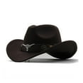 thumbnail image 1 of TYGHBN Western Denim Curved Top Hat Woolen Big Brimmed Hat Style British Jazz Hat Cowboy Hat for Toddler Boy Cowboy Boots 30 Birthday Hat for Men Cowboy Hat Bands for Men Wide Light up Cowboy Hat for, 1 of 2