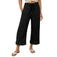 thumbnail image 1 of TYGHBN Wide Leg Capri Pants for Women Summer Linen Elastic Waisted Pull On Capris with Pockets Boho Beach Ruffle Pants Women Casual Pants for Work Out Womens Workout Pants Stretchy Business Casual, 1 of 5