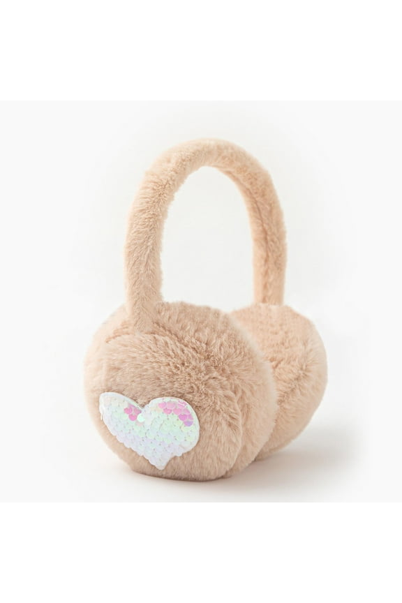 Winter Cat Ear Earmuff Sequin Heart Shape Ear Muf Adjustable Girls Women Ear Warmers Pluh Outdoor Ear Covers Women Ear Mens Earmuffs over Head Fuzzy Earmuffs Headband Earmuff Headbands Ear