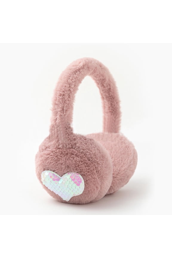 Winter Cat Ear Earmuff Sequin Heart Shape Ear Muf Adjustable Girls Women Ear Warmers Pluh Outdoor Ear Covers Ear Women Running Ear Covers Boys Earmuffs and Gloves Winter Earmuffs for Toddler