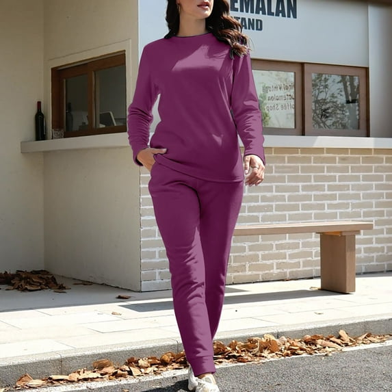 TYGHBN Women Autumn and Winter Comfortable Casual Solid Color Round Neck Long Sleeved Plus Bottoming Shirt Mid Length Elastic Waist Trousers Thickened Slim Fit Warm Suit Thermal Ski Underwear for Men