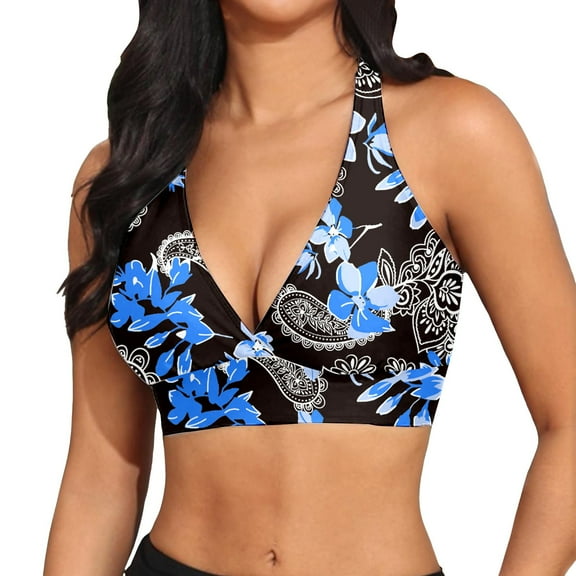 TYGHBN Women Elastic Swimwear Tops Underwire Full Coverage Bikini Top Push Up Swim Crop Top Tie Back Bathing Suit Tops plus Swimsuit Womens plus Size Swimsuit Swimsuits for Big Busted Women Swimsuits