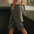 thumbnail image 1 of TYGHBN Women Fashion Solid High Waist Pocket Button Casual Capri Pants Leggings Flare Tan Linen Pants Women plus Size Women Pants Casual Casual Pant Suits for Women plus Size 3 Women's Pants Casual, 1 of 4