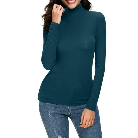 TYGHBN Women Fashion Solid Long Sleeve Turtleneck Blouse Tops Slim Fit Stretchy Layer Tee Shirts Heavy Weight Thermals Ladies Thermal Shirts Thermal Top Women Pack Thermal T Shirts for Women Womens