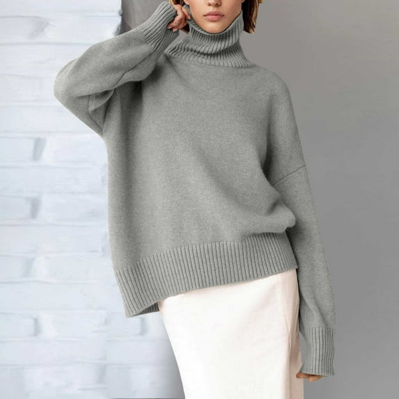 TYGHBN Women Long High Neck Solid Color Ribbed Knit Lightweight Pullover Sweater Long Sleeves Sweatshirt Simply for Sports Sweatshirt Snapped Hoodie Summer Sweatshirts for Women Turtleneck for Women
