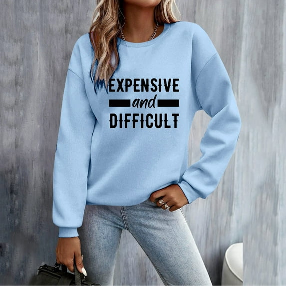 TYGHBN Women Long Sleeve Crewneck Sweatshirts Letter Printed Lightweight Loose Sweatshirts Blouse Top Jogging Outfits Women Set Distressed Plain Sweatshirt Athletic Jacket Full Zip Active Zip Hoodies