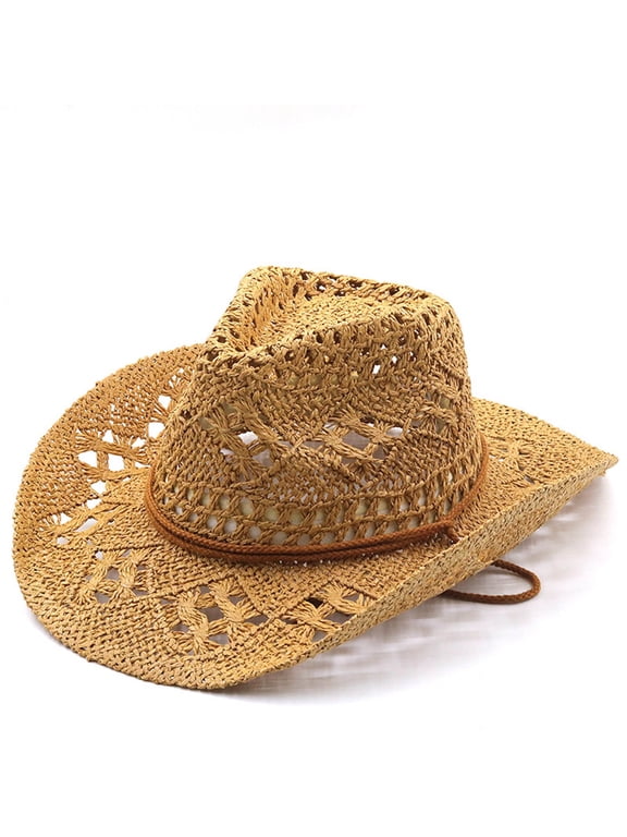 Women Men Summer Western Cowboy Hat Shapeable Straw Hat Hollowed Out Sun Hat Who Hat Raffia Tote Resting Beach Face Floppy Hat Tennis Hat Girls Gnarly Hat Jasmine Fedora Hats for Men Hang Loose