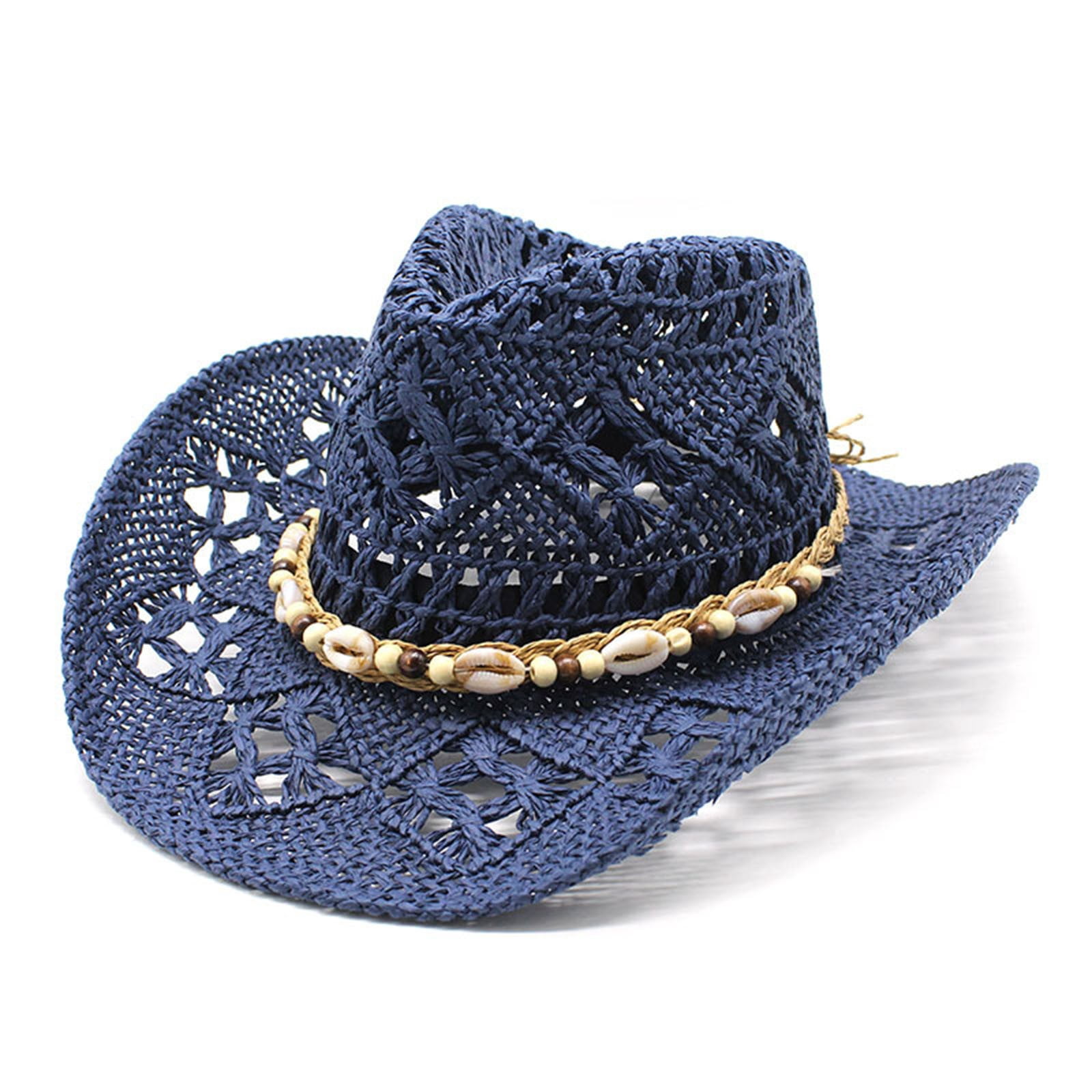 TYGHBN Women Men Summer Western Cowboy Hat Shapeable Straw Hat Hollowed ...