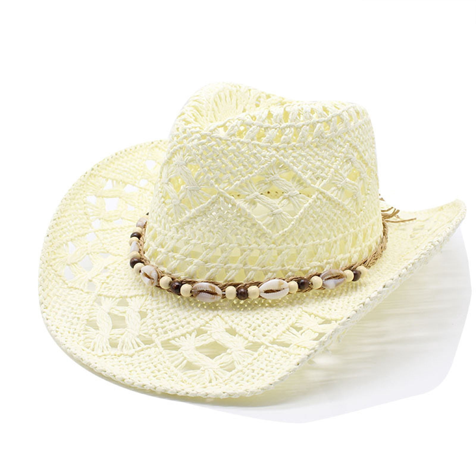 TYGHBN Women Men Summer Western Cowboy Hat Shapeable Straw Hat Hollowed ...