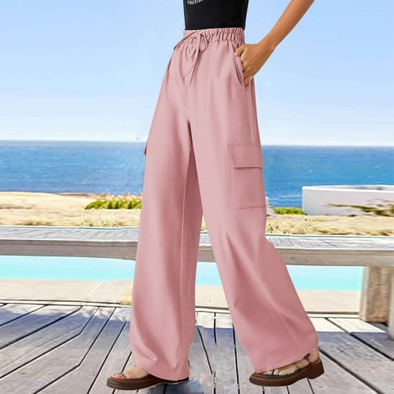 TYGHBN Women Palazzo Pants Summer Casual Wide Leg High Waist Flowy Beach Trousers Travel Vacation Outfits Soft Pants Women Casual Pants Suits for Women Business Casual Dress Pants for Women Business
