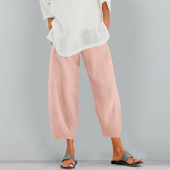 TYGHBN Women Pant Waist Crop Loose Colour Pure and Pants Harem Linen Elastic with Pocket Women Casual Pants Women Summer Pants Casual Summer Work Pants for Women Drawstring Sweatpants Women Casual