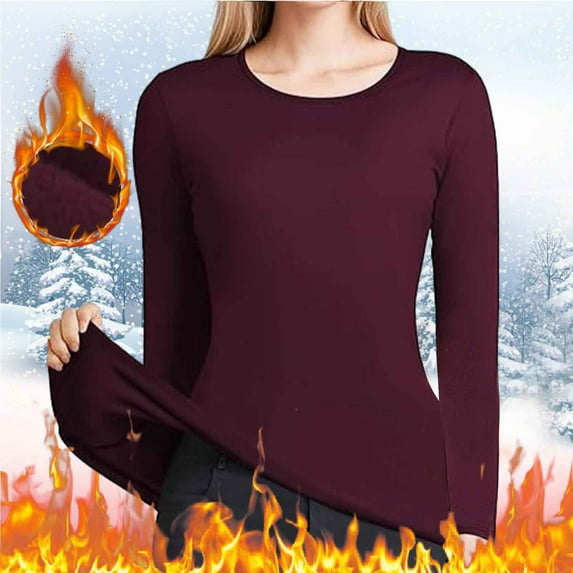 TYGHBN Women Solid Thermal Top Long Sleeve Round Neck Pullover T Shirt Base Top Thermals Set for Men Women Thermal Underwear Tops Thermal Tops for Men Cold Weather Woman's Thermal Shirts Thermal