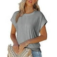 thumbnail image 1 of TYGHBN Women Spring Summer Fashion Solid Color Tops 2025 Round Neck Cap Sleeve Side Pleats Summer Women Tops Plain Loose T Shirts for Women New Day Womens Shirt Womens Short Sleeve T Shirts Ling, 1 of 4