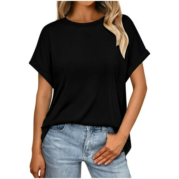TYGHBN Women Tops Casual Basic T Shirts Loose Fit Crewneck Short Sleeve Summer Solid Color Tee Shirt Top Womens Long Sleeve T Shirts Pack Athletic Shirts Women Loose Fit Women's Tops Summer Active