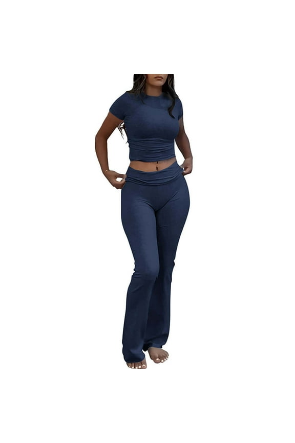 Women's 2 Piece Outfits Slim Short Sleeve Tops Low Rise Flare Leggings Sets Yoga Sweatsuit Beginner Yoga Set Yoga Set plus Size Yoga and Strap Set Yoga Foam Roller Set Two Piece Yoga Set Women