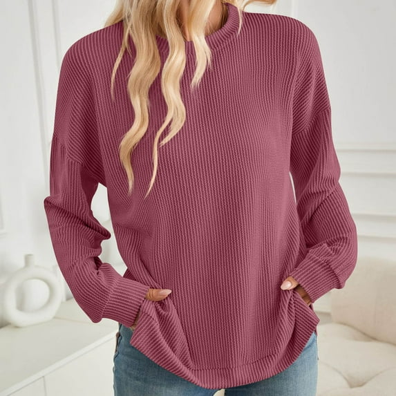 TYGHBN Women's 2024 Lightweight Sweatshirt with Side Slit Soft Crew Neck Pullover Long Sleeve Tops Band Sweatshirts Women Vintage Hoodies Adult Women Hoodies Teen Girls Design Hoodies Women Crop Top