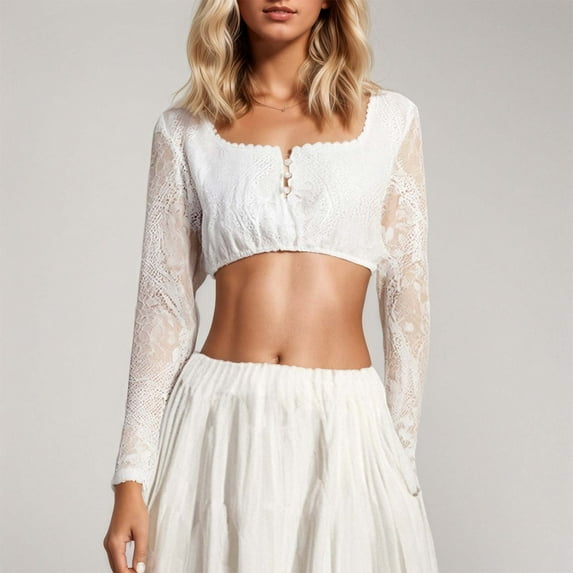 TYGHBN Women's Bavarian Festival Lace Bralette Top – White Oktoberfest Corset Blouse with Elastic Trim Traditional German Dirndl Shirt Party Wooden Eyewear Holder Strapless Bra Top Tan Corset Top