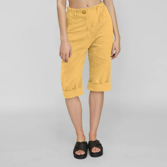 TYGHBN Women's Casual Fashion Solid Color 5/8 Length Linen Blend Pants Casual Linen Pants for Women plus Size Long Pants Rompers for Women Casual Womens Pants Casual Short Womens Track Pants Dress