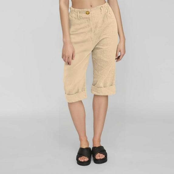 TYGHBN Women's Casual Fashion Solid Color 5/8 Length Linen Blend Pants Casual Linen Pants for Women plus Size Long Pants Rompers for Women Casual Womens Pants Casual Short Womens Track Pants Dress