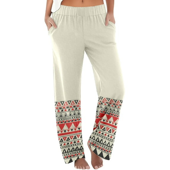 TYGHBN Women's Casual High Waisted Boho Beach Pants Comfortable Loose Fit Printed Trousers for Spring Summer Fall Everyday Wear Pants Rompers for Women Casual plus Size Tan Dress Pants for Women