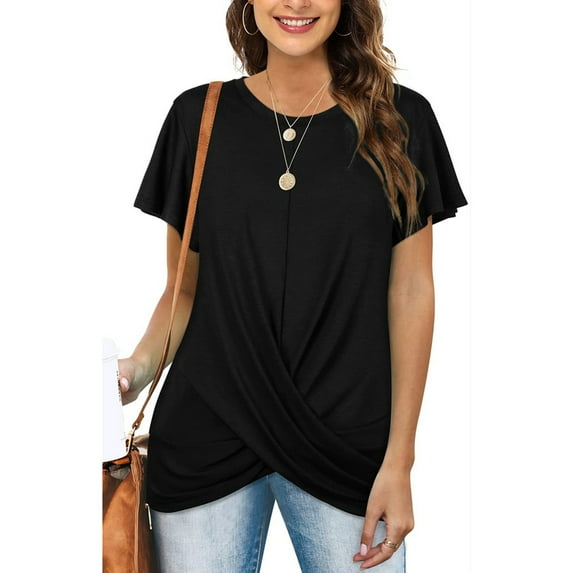 TYGHBN Women's Casual Knot Ruched Short Sleeve T Shirt Round Neck for Spring & Summer Womens Athletic Tops Short Sleeve Shirt Women Cold Gear Juniors Active Shirts Womens Compression Shirt Long