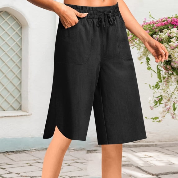 TYGHBN Women's Casual Pants for Everyday Relaxation and Summer Loose Fit Elastic Waist Capri with Pockets and Drawstring for Versatile Styling Two Piece Pants Outfits for Women Casual Women's Casual